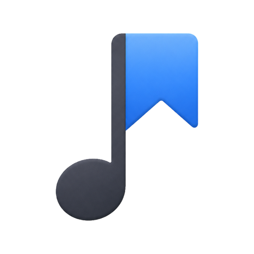 AlbumMark app icon: a blue bookmark joined to a musical note.